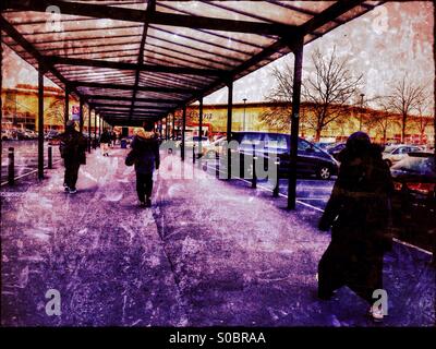 Covered walkway at Tesco Extra supermarket, Wembley, London Borough of Brent, England, United Kingdom, Europe Stock Photo