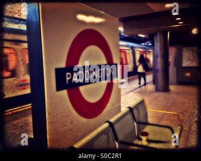 Paddington Underground station platform, City of Westminster, Central London, England, United Kingdom, Europe Stock Photo