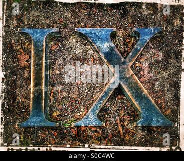 Roman Numerals sculpture showing the number 9, Holland Park, West London, England, United Kingdom, Europe Stock Photo