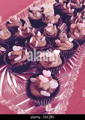 Chocolate cupcakes on glass plate Stock Photo