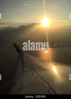 Sunset of Ft. Lauderdale, Florida from an airplane. Stock Photo
