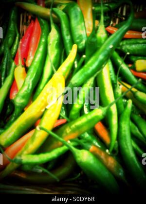 Green and red chillies. Stock Photo
