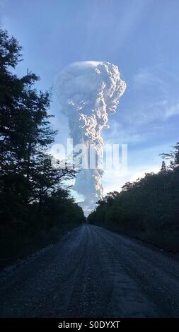 Smoke column rising from Calbuco volcano in Chile.