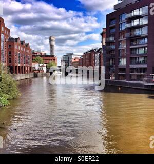 The Floating Harbour in Bristol, England, with the disused shot tower in the background. Stock Photo