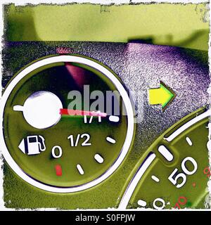 Car vehicle dashboard instruments speedometer showing fuel petrol diesel gauge tank showing full up Stock Photo