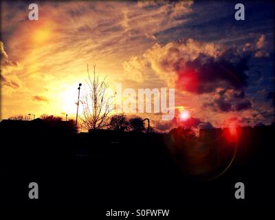 Sunset over car park, Wembley, North West London, England, United Kingdom, Europe Stock Photo