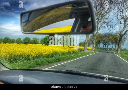 Snapping picture on the move inside a car Stock Photo