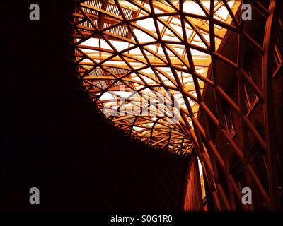 King's Cross Railway station steel lattice-work roof, Central London, England, United Kingdom, Europe Stock Photo