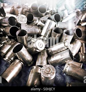 Brass spent cartridges in a stack Stock Photo