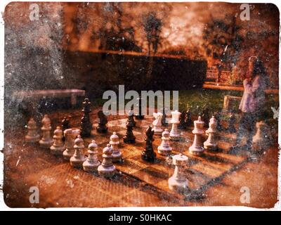 Giant chess game at Holland Park, West London, England, United Kingdom, Europe