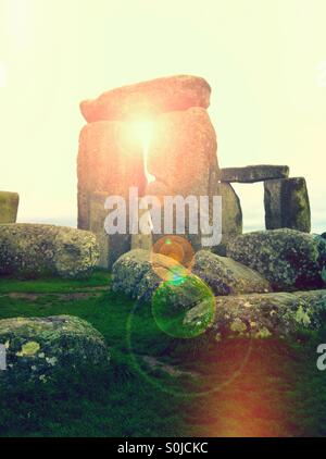 Stonehenge with lens flare Stock Photo