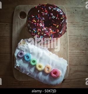 Doughnuts with rainbow decor from Portland, Oregon Stock Photo