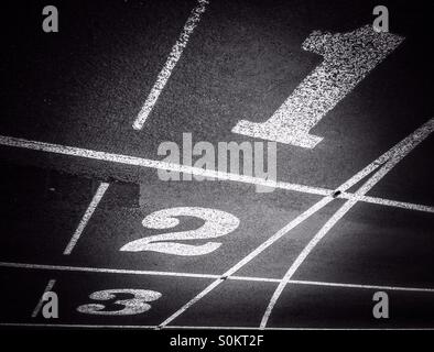 Running lanes of running track number 1, 2 and 3 Stock Photo