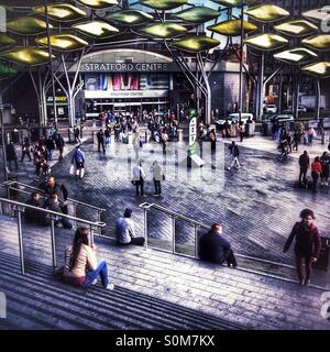 Stratford Town Centre showing the Shoal sculpture, London Borough of Newham, East London, England, United Kingdom, Europe Stock Photo