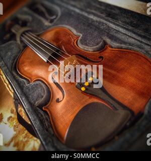 Violin in case Stock Photo
