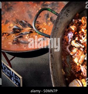 "Paella  6€" Freshly made Paella at a fairground, Catalonia, Spain. Stock Photo