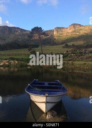 Boat in the water at the Cape Point Vineyards in Noordhoek, Cape Town, South Africa Stock Photo