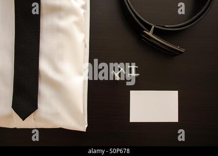 Business mans clothing and accessories with copy space in a blank business card Stock Photo