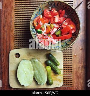tomatoes and cucumbers salad and potatoes Stock Photo