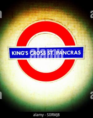 Kings Cross St Pancras London Underground Station sign. Stock Photo
