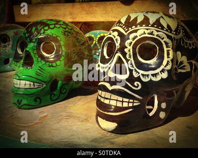 Mexican Calaca skulls used for decoration during the Day of the Dead. Sayulita, Mexico. Stock Photo
