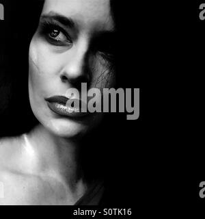 Black and white closeup portrait of woman Stock Photo
