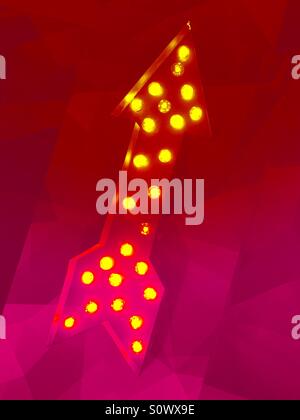 Brightly lit red arrow on red background points up Stock Photo