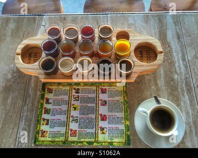 Nothing better than testing coffee and tea. Stock Photo