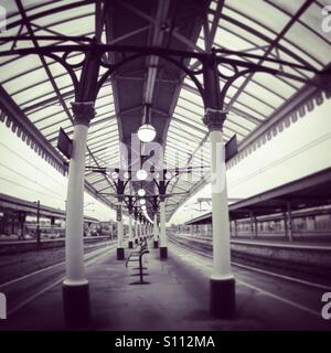 York Railway Station platform. Stock Photo