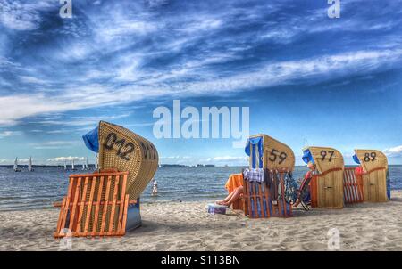 Beach chair in Laboe, Germany Stock Photo