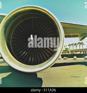 Aircraft engine blades. Los Angeles airport. Stock Photo