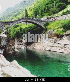 Ponte dei Salti, Lavertezzo in Verzasca Valley, Switzerland Stock Photo