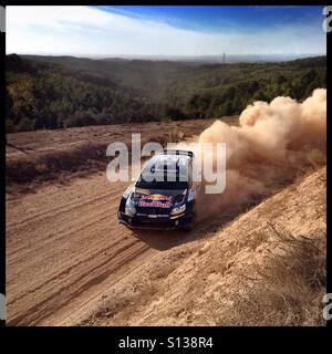 2015 WRC Rally RACC-Rally de España SS9 Terra Alta 2 [La Fatarella] Sébastien Ogier/Julien Ingrassia - Volkswagen Polo R WRC rally car, Catalonia, Spain. Stock Photo