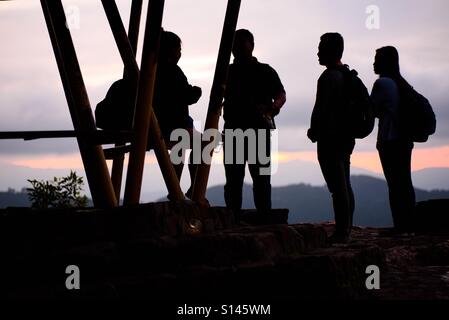 Group of backpackers at the view deck of Mines View Park, Baguio City, Philippines Stock Photo