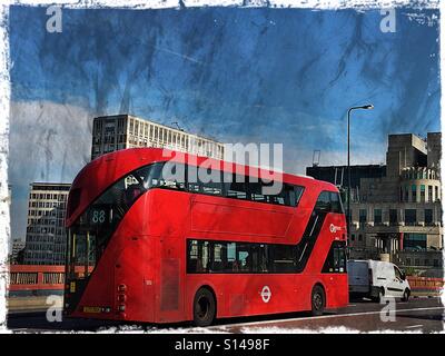 Routemaster bus on Vauxhall Bridge, London, England, UK