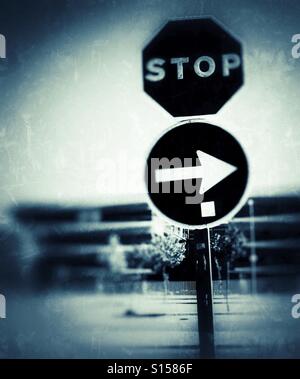 Stop and turn right traffic signs Stock Photo