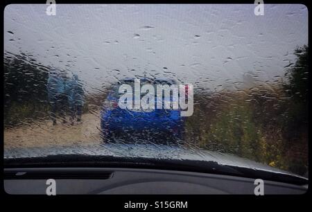 View through a car windscreen on a rainy day, Spain. Stock Photo