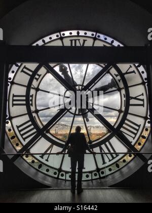 Looking through the clock at Musee d'Orsay towards Montmartre, Paris Stock Photo