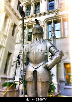 Knight in armor statue, NYC USA Stock Photo