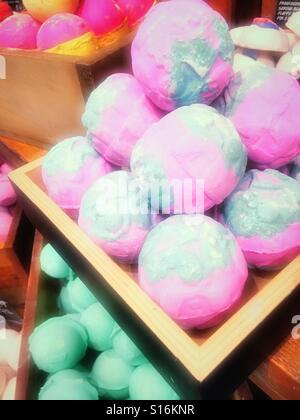 Bubble bath balls for sale at a bath shop, NYC. Stock Photo