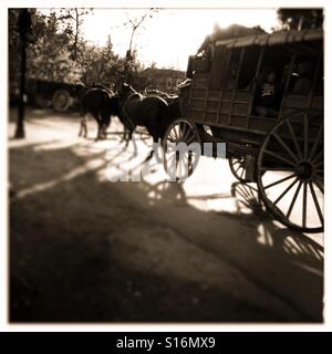 Stagecoach on Main Street at Christmas. Columbia State Historic Park, Columbia, Tuolumne County,  California, USA Stock Photo