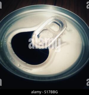 A can pull on the top of a can of drink. Stock Photo
