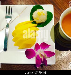 Thai mango sticky rice after a spa treatment, Bangkok, Thailand Stock Photo