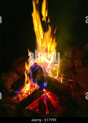 Night Campfire Flames Stock Photo