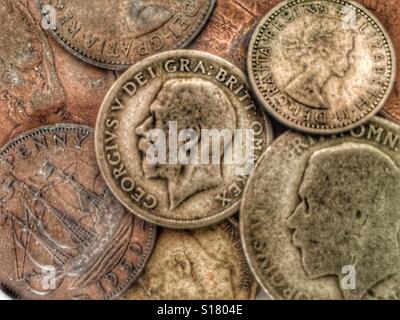 Collection of British pre-decimal coins Stock Photo