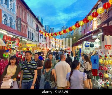 Singapore Chinatown Night Market in evening twilight, Pagoda Street Stock Photo