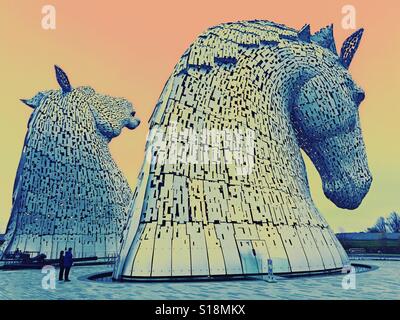 The Giant Sculptures of The Kelpies at Helix Park Forth and Clyde Canal Falkirk Scotland UK Stock Photo