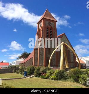 Christ Church and and Whalebone arch, Stanley, Falkland Islands Stock Photo