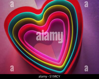 Plastic heart shaped cookie cutters Stock Photo
