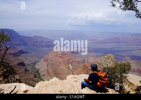 Resting after a long hike in Grand Canyon. Stock Photo